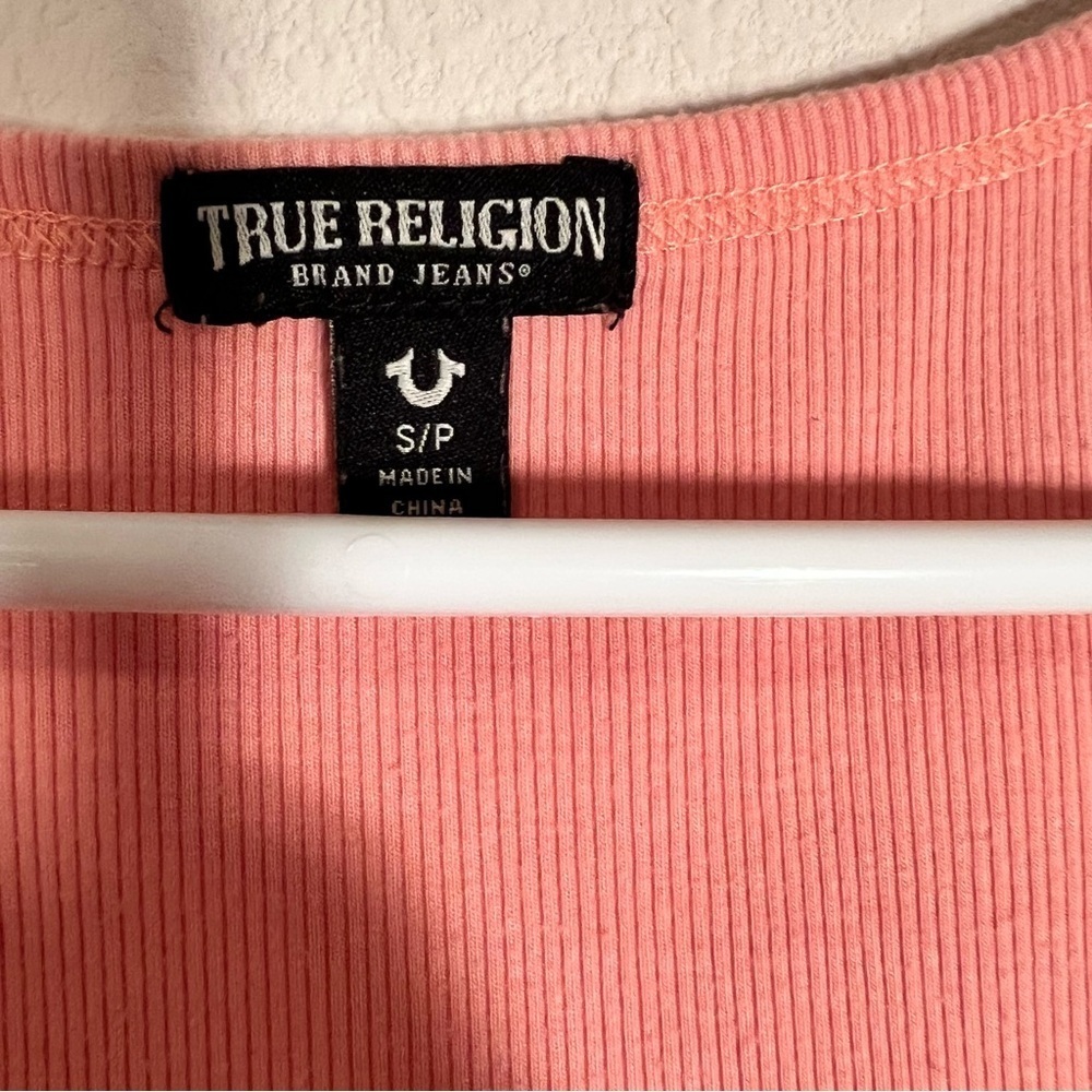 True Religion Pink Rhinestone Logo Ribbed Tank Top - Picture 4 of 6